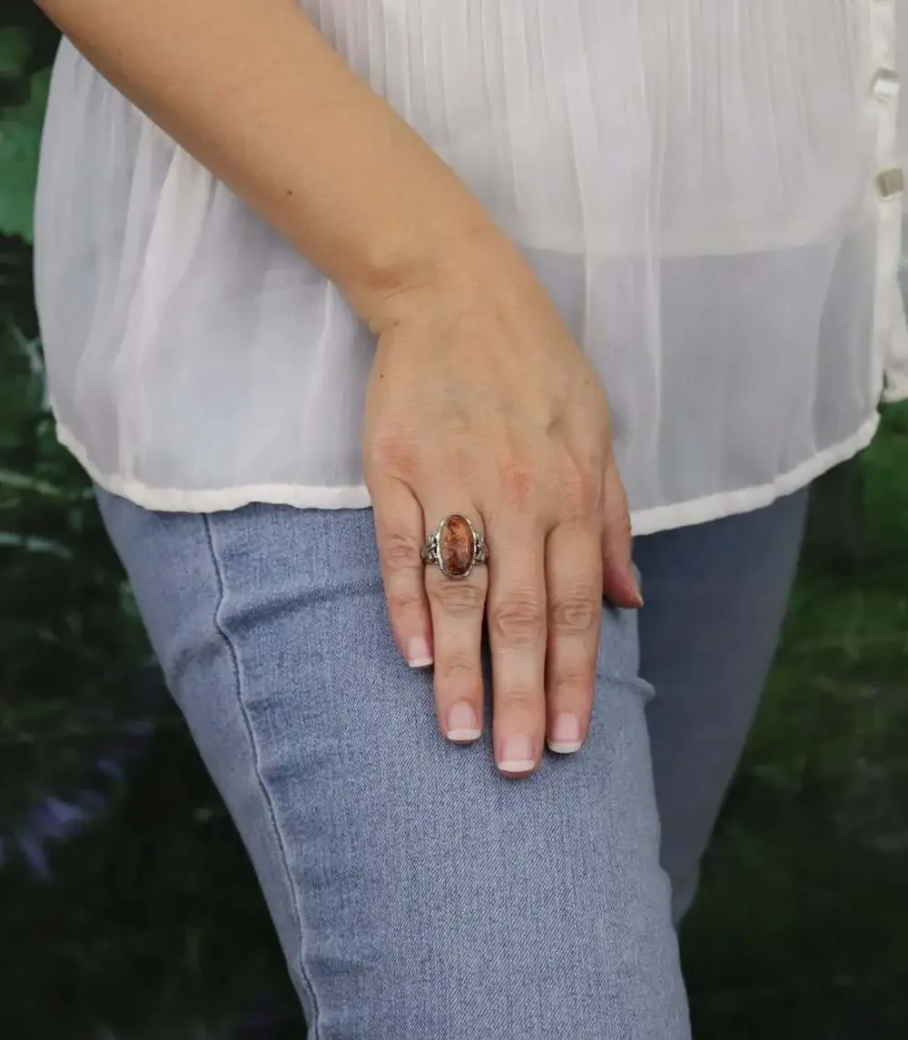 Sterling Silver Ocean Jasper Ring Vintage Uncas Ring Size 6